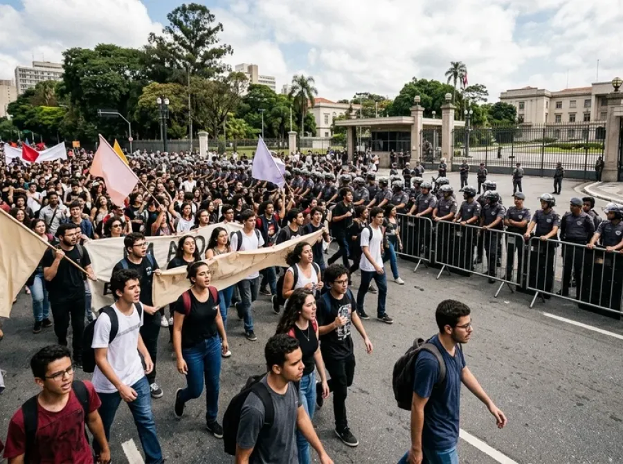 Estudantes das universidades estaduais de SP marcham até Palácio dos Bandeirantes; PM bloqueia